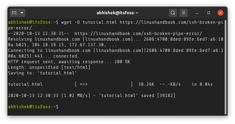 Specify file name while downloading file using wget Linux command